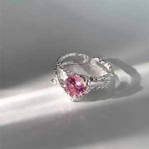 Pink Heart Diamond Double Layer Ring